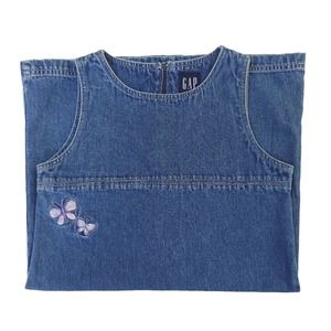 Vintage GAP Kids (1999) butterfly embroidered classic cut cotton denim jumper
